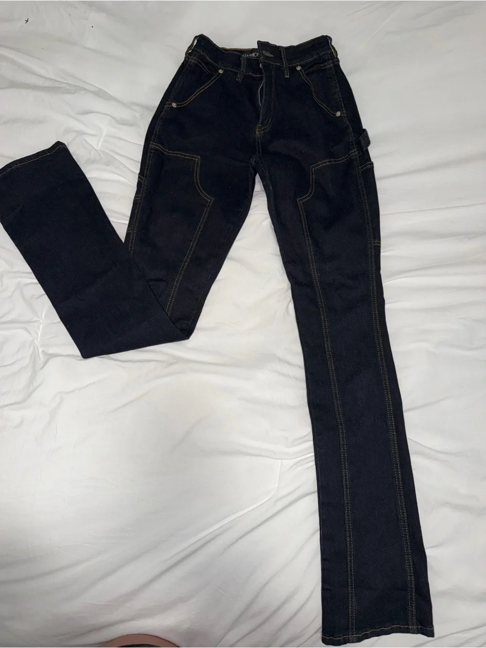 Dark Wash High-Rise Straight Jeans - Dark Blue
